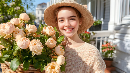 portrait of a senior woman with flowers