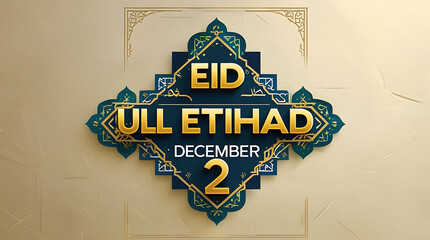 Eid ull Etihad December 2nd on a decorative blue and gold background design, 32K Resolution