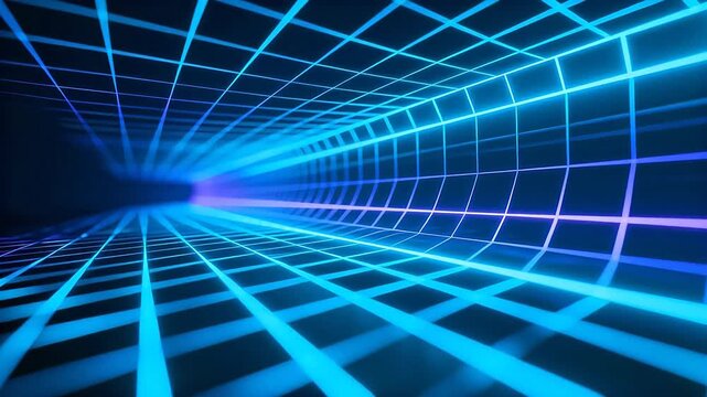 Neon grid tunnel perspective