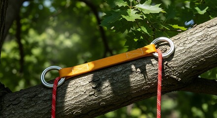 Tree rigging equipment on a sturdy branch.