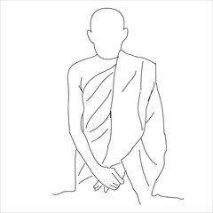 monk line art. Continuous line drawing of monks, Buddhism, alms, offering alms, 