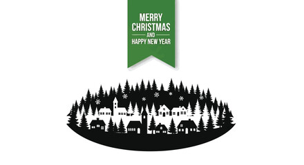 Festive winter landscape with a town and christmas banner illustration