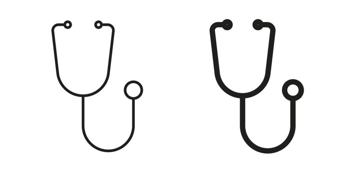 Stethoscope icons set. Simple line vector illustration