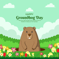 Vector illustration of Groundhog Day social media template