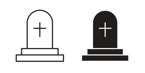 Fototapeta premium Tombstone icons set. Simple line vector illustration