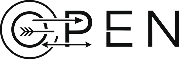 Creative open sign with arrows hitting target for business and retail stores