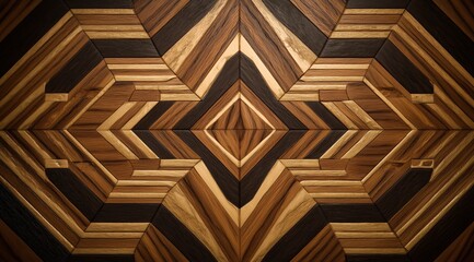 Geometric Harmony of Wood: A close-up view reveals an exquisite wooden mosaic. Intricate patterns, featuring a symphony of tones, showcase the natural beauty and masterful craftsmanship.