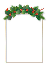 クリスマス　ヒイラギのフレーム　4長方形