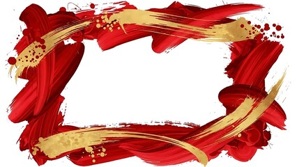 Abstract red and gold brushstroke square frame design