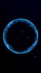 Blue plasma energy ring in space, glowing circular particle field with starry background, 4K loop