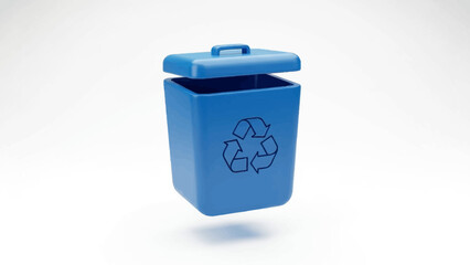 Isolated blue plastic recycling bin for trash and waste container