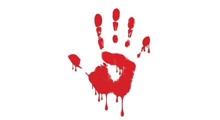 A stark image depicting a bloody handprint on a pure white background © RaufinIslam