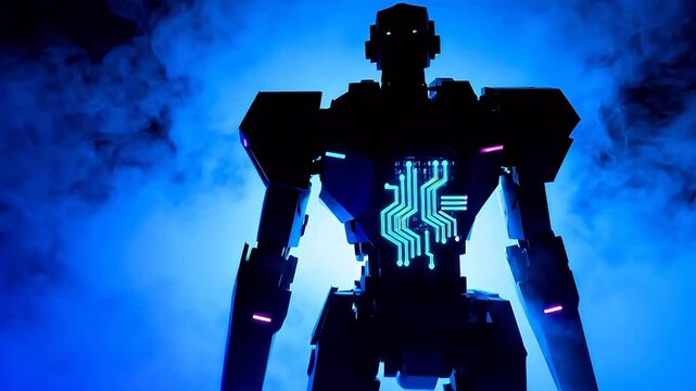 Silhouette of a glowing futuristic robot