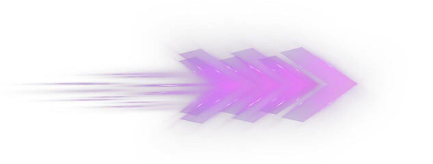 Glowing purple arrow motion PNG with layered neon arrows and fast light streaks, creating a dynamic directional effect for UI, banners, and futuristic designs.