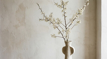 A simple yet elegant arrangement features a minimalistic vase with cherry blossoms, symbolizing beauty, renewal, and the serene essence of nature&rsquo;s artistry.
