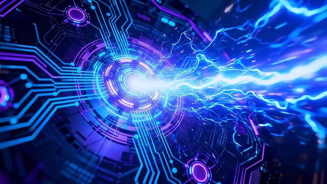 Futuristic circuit board with electric sparks