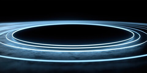 Neon Circle Tunnel: A mesmerizing tunnel with concentric neon circles, casting a futuristic glow against a dark, textured backdrop. This artwork evokes a sense of depth, space.