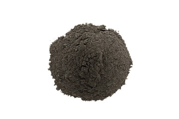 Black cosmetic clay powder isolated on white background - top view