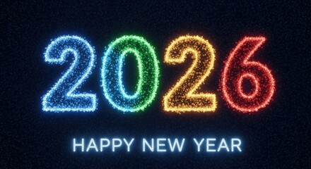 Happy new year spelled out with wooden letter tiles surrounded by gold glitter isolated on white background