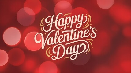 Happy valentines day greeting text in elegant white script on red bokeh background
