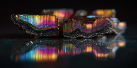 Rainbow Mineral's Spectrum: A detailed macro shot unveils a mesmerizing array of colors within a rare mineral sample, highlighting its unique internal structure and iridescent hues.