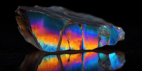 Iridescent Gemstone: A captivating gemstone dazzles with a symphony of colors, reflecting light to create an enchanting display of natural beauty and geologic wonder.