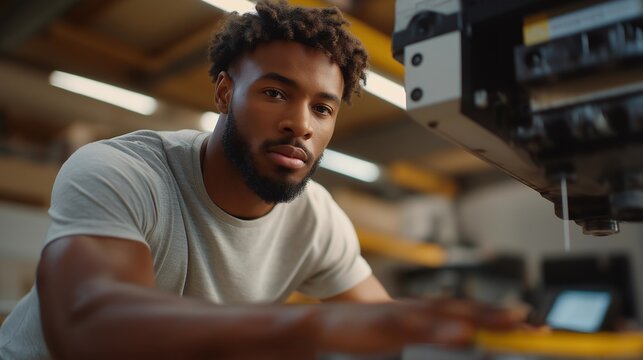 A machine operator measuring alignment on a CNC milling machine using precision laser tools, ensuring every cut meets micron-level tolerances — advanced machining, laser measurement technology, and