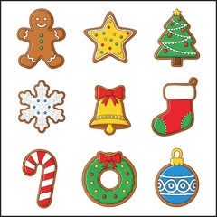 assorted Christmas Holiday Cookie and Icon Set
