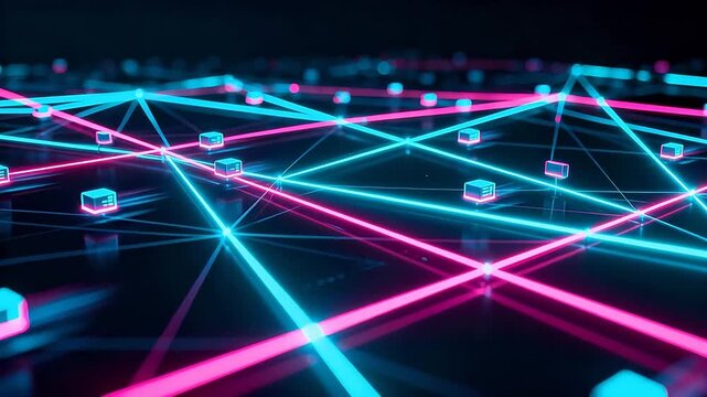 Abstract network of glowing cubes and lines