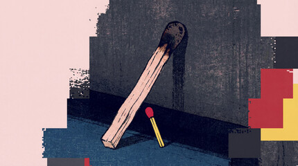 A minimalist representation of a matchstick leaning against a textured wall, evoking subtlety and contemplation about simplicity in both life and design elements.