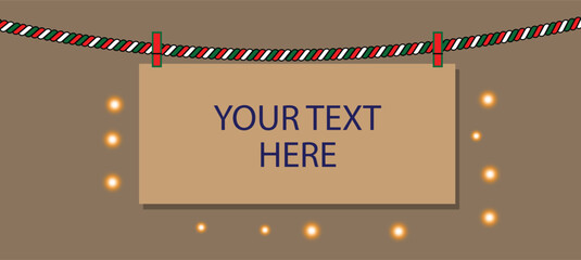 Festive Hanging Card Mockup on Rope with Glowing Lights