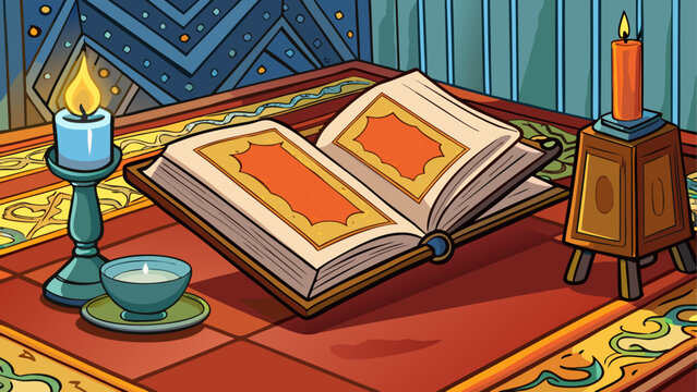 Still life with book candle and vase illustration