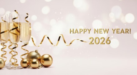 Golden happy new year text with fireworks on dark blue background to celebrate the new year