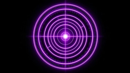 Abstract purple neon glowing futuristic circular target scope on black - Powered by Adobe