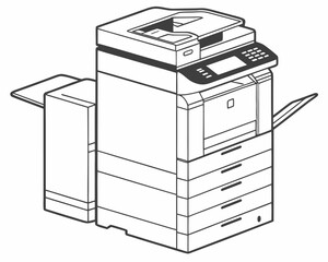 Modern office equipment for paper document copying needs, showcasing a printer with multiple drawers for commercial use, originally created as scalable vector art