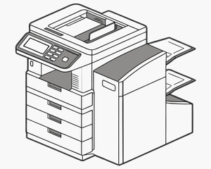 Streamlined office printer illustration for modern workspaces, offering efficiency and productivity in a scalable vector graphic format, ideal for presentations