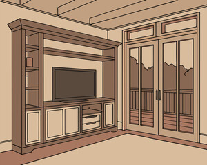 Elegant living room interior design with custom built-in shelving and entertainment unit, bringing upscale style and organization to your home decor projects