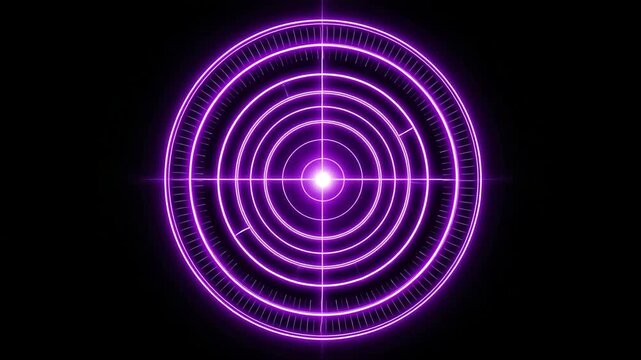 Abstract purple neon glowing futuristic circular target scope on black - Powered by Adobe