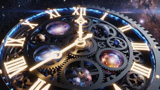 Abstract clock design with celestial background for time and space concept