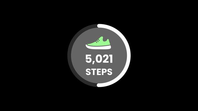 Running ten thousand steps counting number animation isolated on black background