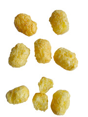 Round shape corn coconut puffs crackers isolated on transparent background