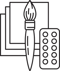 Art supplies icon paintbrush paper and palette