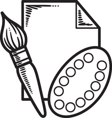 Artist s tools sketch brush palette and paper