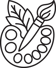 Artistic palette and brush with leaves drawing