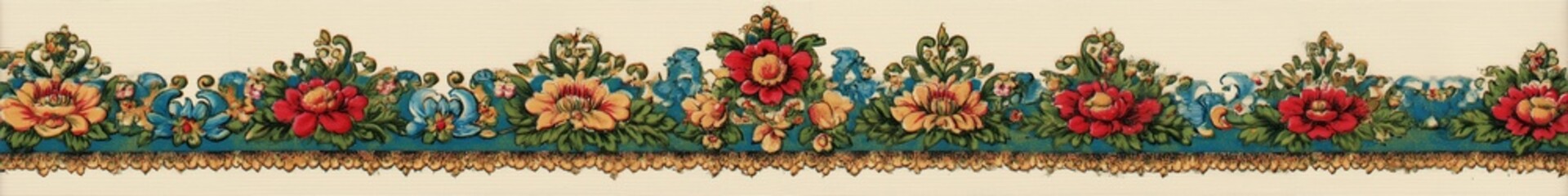 Floral Garland with Ornament Details: An intricate floral garland showcases a vibrant array of colors and detailed ornamental elements. A harmonious blend of nature and artistic craftsmanship.