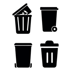 Trash Bin and Sanitation Worker Silhouettes. Waste Management Vector Set for Printing.