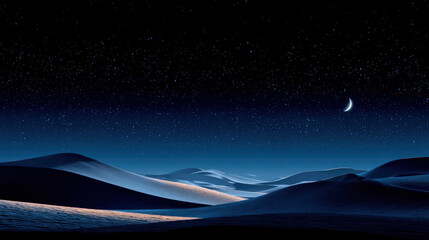 Starry Night Sky Over Desert Dunes with Warm Moonlight