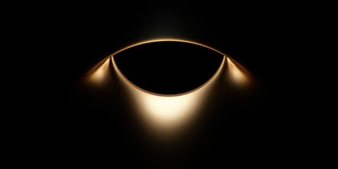 Abstract Light and Shadow: The image presents an elegant interplay of light and shadow, with a central dark void encircled by arcs of warm illumination, creating a sense of depth and mystery.