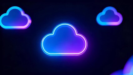 Neon glowing cloud shapes on dark background - Powered by Adobe