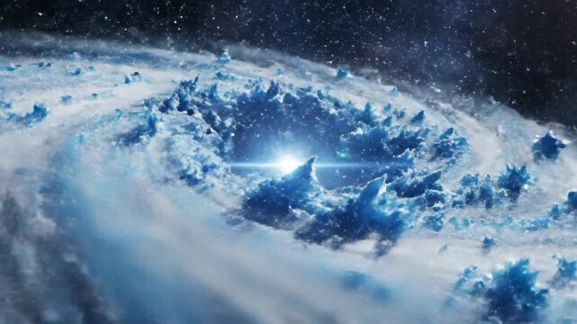 Abstract digital composition of exploding ice and vapor with bright highlights